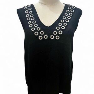 Black Sleeveless Top with Silver Accents
